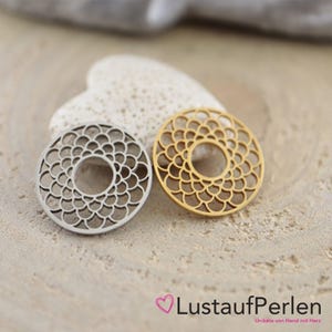 1x Edelstahl Schmuckverbinder 17,5 mm Mandala mit Lebensblume Muster Farbauswahl, Makramee Verbinder