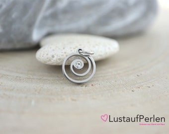 Stainless steel pendant spiral zirconia with jump ring, pendant 10x11x1.5 mm, pendant with zircon, stainless steel spiral small