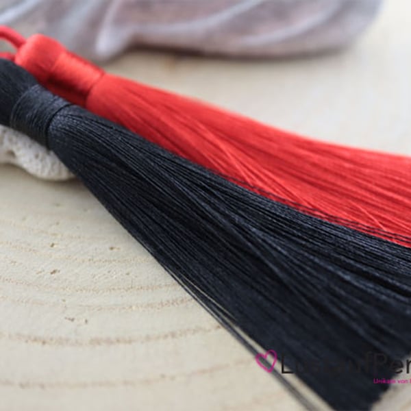 1x Quaste aus Polyester  85-90 mm Farbauswahl schwarz oder hellrot, Tassel für Mala, Quaste für Kette