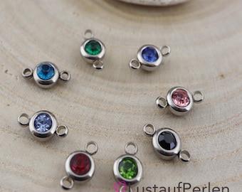 1x stainless steel glass connector round 12 x 6 mm with silver-colored frame color selection, macrame connector, intermediate piece stainless steel