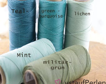 5 m (0.22EUR/meter) waxed macrame yarn 1 mm Linhasita© color selection polyester yarn waxed green tones, macrame cord, jewelry ribbon