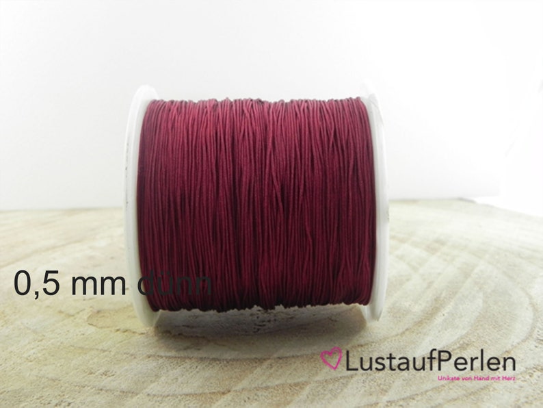 5m 0,22EUR/m Makramee Band 0,5 mm, Farbauswahl pink, rot, gold, Makramee garn, Makramee Kordel, Schmuckband weinrot