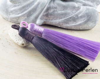 1x Quaste aus Polyester  78-80 mm Farbauswahl dunkelbraun, lavendel, Tassel für Kette, Mala mit Quaste