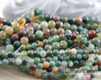 1 Strang Indischer Achat 4/6 mm glanz rund , Edelstein Strang, Edelstein Perlen grün