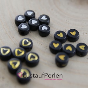 10x Acrylperlen Herz schwarz 7 mm Farbauswahl, Buchstabenperlen, Herzperlen