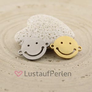 Stainless steel connector, smiling face, 16.5 x 12.5 mm, color selection, jewelry connector, cheerful face