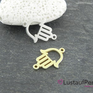 1x jewelry connector, pendant, Fatima&#39;s hand, 925 silver or silver gold plated, Hamsa, silver connector