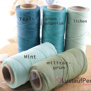 5 m 0,22 EUR/mètre fil de macramé ciré 1 mm Linhasita© sélection de couleurs fil de polyester ciré tons verts, cordon de macramé, ruban décoratif image 1