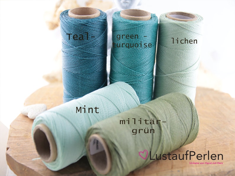 5 m 0.22 EUR/meter waxed macrame yarn 1 mm Linhasita© color selection polyester yarn waxed green tones, macrame cord, decorative ribbon image 1