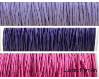 5 m (0.24 EUR/meter) waxed cotton cord 1 mm mix purple pink color selection