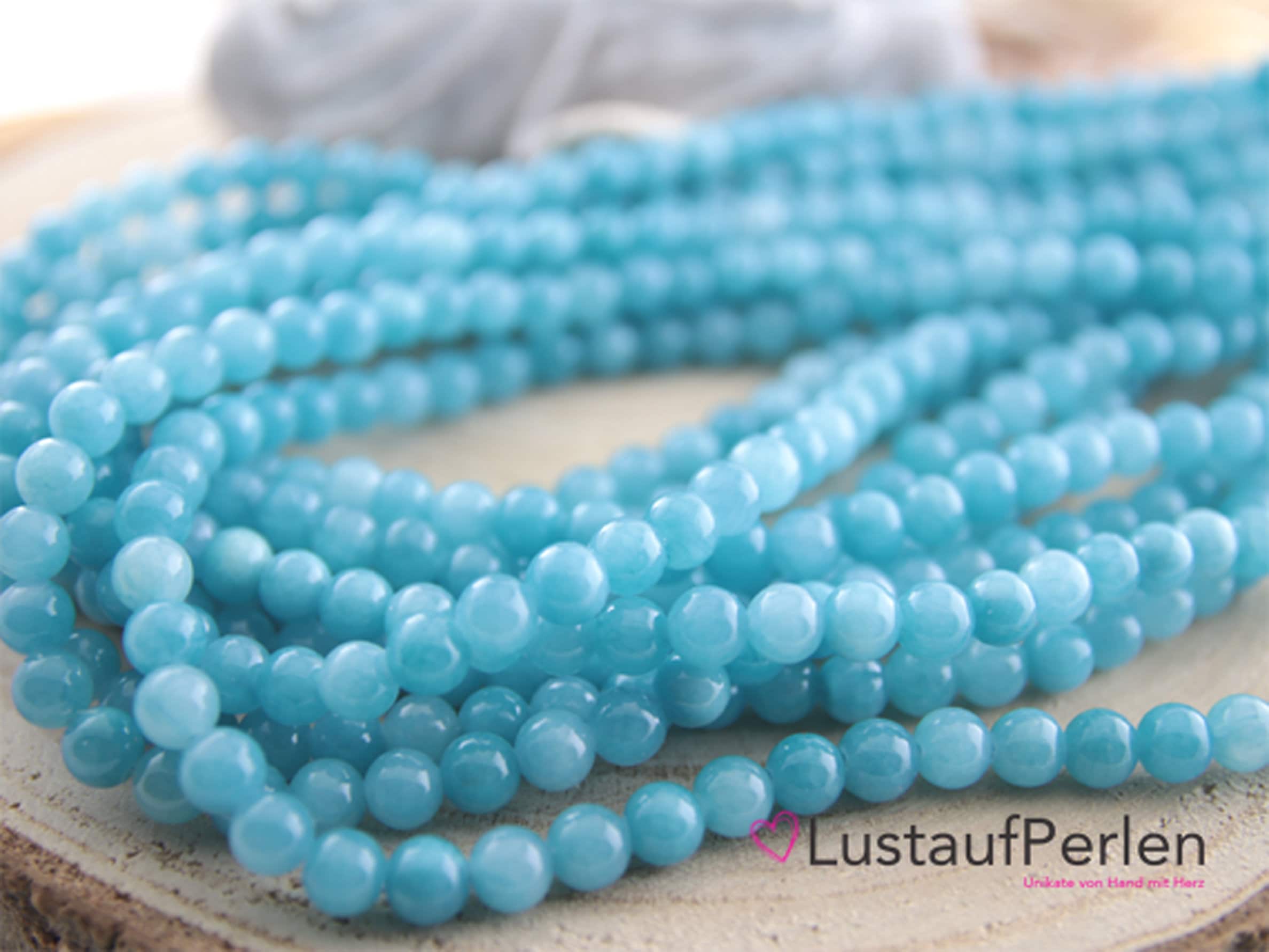 10 Mm Blau-Jade Perlen Halskette – 18 Zoll – Natürlicher Jaspis, Versilbert, Handmade