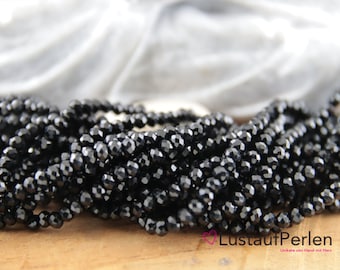 1 x Strang Glasperlen facettiert 3.5x2.5 mm schwarz, Perlen für Armband, schwarze Glasschiffperlen