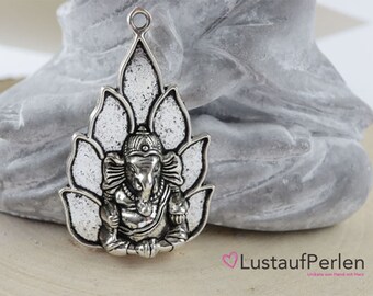 1x Metal Ganesha Pendant 5.4x3.6 x 1.1 cm Silver-colored, Elephant Pendant, Yoga Pendant, Ganesha Decoration, Large Silver-colored Pendant