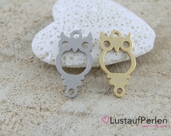 1x stainless steel jewelry connector owl 16 mm color selection jewelry connector, macrame connector, owl bracelet gold colored, owl bracelet men