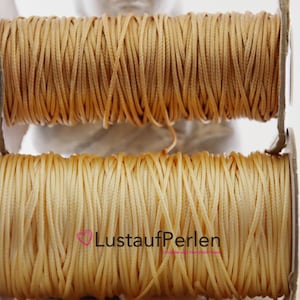 5 m (0,28EUR/m) Kordel 1 mm aus Polyester rund  gewachst geflochten, Makramee Flechtkordel, Schnur beige, Bastelbedarf DIY