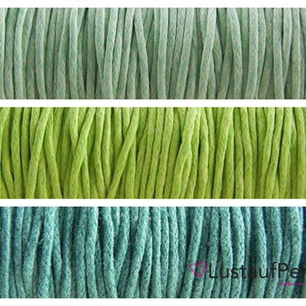 5 m (0,24 EUR/m) Baumwollkordel gewachst 1 mm mix grün Farbauswahl