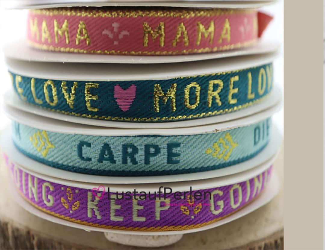 1 M (1.30eur/meter) Decorative Ribbon 10 Mm Various Colors and Texts ...