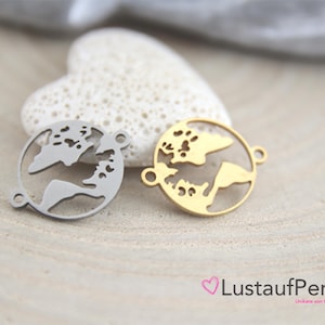 1x Edelstahl Verbinder Weltkarte 20x15x1 mm Farbauswahl, Schmuckverbinder für Armband, Weltkarte Edelstahl, Geschenk für Ihn, Reise Geschenk
