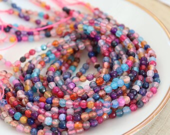 Gemstone agate beads mix 4 mm strand faceted beads pink turquoise purple mix for jewelry jewelry beads