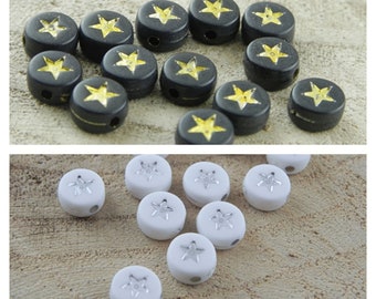 10x Acrylperlen Sterne 7 mm schwarz weiß Farbauswahl, Buchstabenperlen,