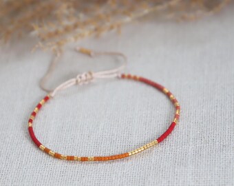 Miyuki bead bracelet, red, orange, gold-colored. Beaded bracelet for women.
