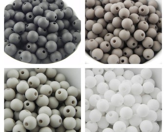 50x Acrylperlen matt 6 mm Farbauswahl, Acrylperlen grau weiß, Perlen für Armband