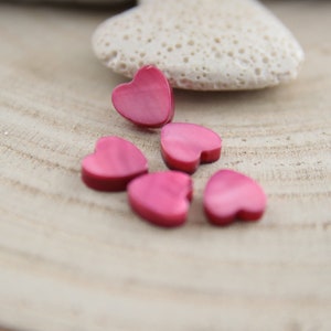 5x Muschelperlen Herz 8 mm Farbwahl, kleine Herzen Perlen Zwischenstück Herz pink