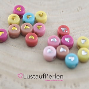 10x Acrylperlen Herzen bunt 7 mm silberfarben oder goldfarben zufallmix Farbauswahl, Buchstabenperlen, Herzperlen
