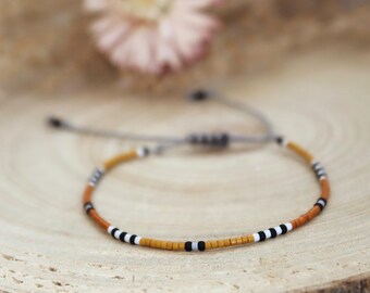 Miyuki Delica bracelet, orange and black beaded bracelet for women, macrame jewelry