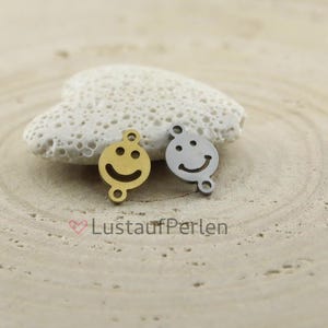 Stainless steel connector, smiling face, 11 x 8 mm, color selection, jewelry connector, cheerful face