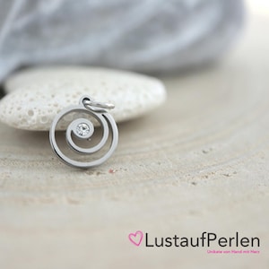 1x stainless steel pendant spiral zirconia with jump ring silver-colored, pendant 10x11x1.5 mm, pendant with zircon, stainless steel spiral small