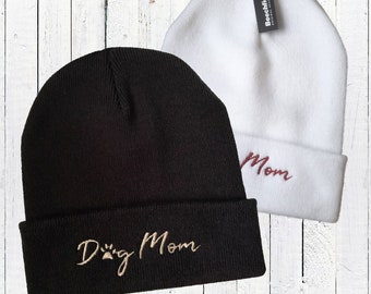 Dog Mom Knitted Hat/Beanie Gift for Dog Owners/Dog Moms Embroidered - Personalized