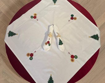 Edles Damast Tischset Weihnachten mit personalisierbaren Serviettenringen | Handgemachte Weihnachtstischdeko & Geschenkidee
