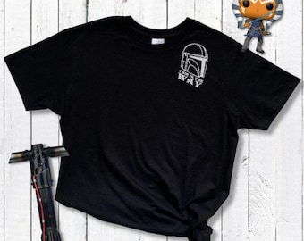 Mandalorian Helmet “this is the way” inspired t-shirt embroidery - grey/black