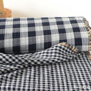 Musselin Stoff Vichy Karo Reststück 0,50 m Doubleface Blau-Weiss | Double Gauze Vichy beidseitig (14,90 EUR/m)