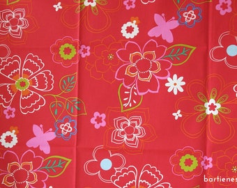 Dekostoff / Canvas Stoff Blumen in Rot mit großen Blumen und Schmetterlingen  (16,50 EUR/m )