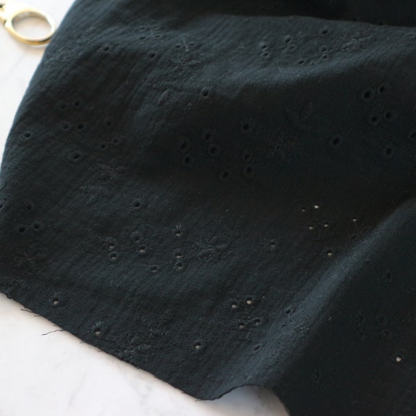 Muslin eyelet embroidery fabric plain black | Double Gauze fabric embroidery from 0.5 m | 13.90 EUR/meter