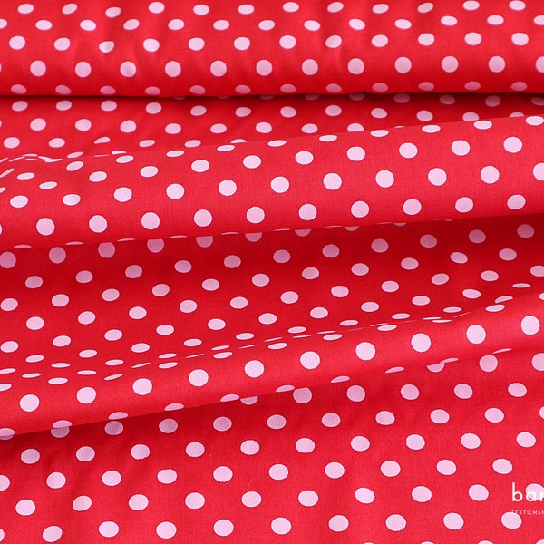 Baumwollstoff Popeline rot mit Punkten | Baumwoll Popeline Rot mit Punkten in Rosa ab 0,5 m (7,00 EUR/m )