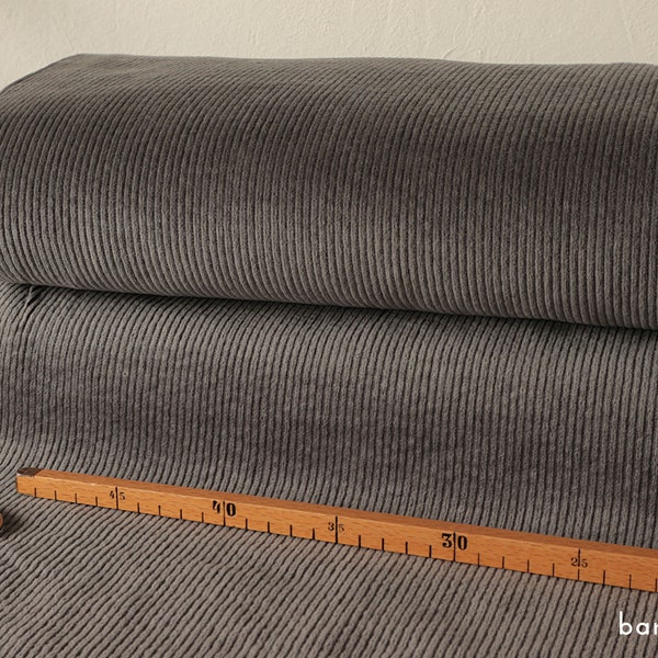 Cord Stoff 0,70 m Stretch gewaschen uni Grün-Grau | Breitcord mit Elasthan Reststück (17,90 EUR/m)