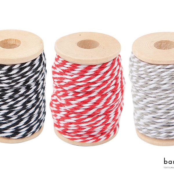 Baumwollgarn zweifarbig Bakers Twine verschiedene Farben | Rot-Weiss | Schwarz-Weiss | Grau-Weiss  (0,26 EUR / 1 m)