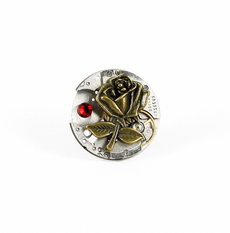 Ring Steampunk Rose with Red