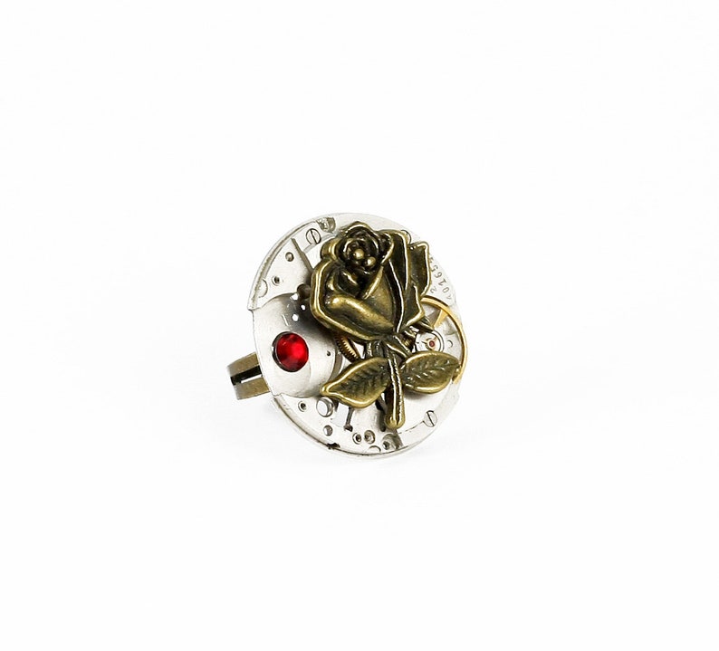 Ring Steampunk Rose with Red
