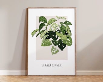 Monkey Mask Print / Indoor Plant Lover, Plant Dad, Houseplant Art Gift, Houseplant Mum, Plant Daddy, Minimal Botanical Art, Plant Mum