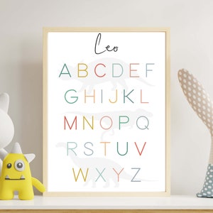 ABC poster, the alphabet, school enrollment gift, personalized gift, back to school, dinosaur