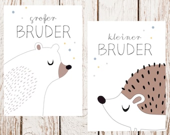 großer Bruder, Bär, kleiner Bruder, Geschenk großer Bruder Postkarte, Geschwisterkarte, Geschwisterpostkarte, Geschenk, Geburtsgeschenk