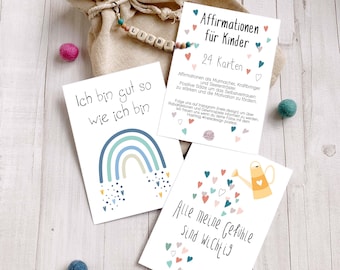 24 Affirmationskarten DIN A6, Affirmationen Kinder, Geschenk, Gefühlskarten, Mutmachkarten, Selbstbewusstsein stärken, Motivationskarten