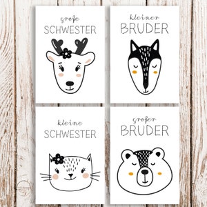 großer Bruder, kleiner Bruder, kleine Schwester, große Schwester Postkarte, Geschwisterkarte, Geschwisterpostkarte, schwarz weiß, Geschenk