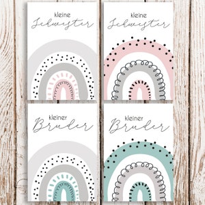 kleiner Bruder, kleine Schwester Postkarte, Geschwisterkarte, Geschwisterpostkarte, Geschenk, Regenbogen, Regenbogenkarte