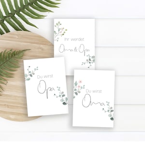 Du wirst Oma, Du wirst Opa, Ihr werdet Oma und Opa,  Schwangerschaft verkünden, Verkündungskarte, greenery, Oma und Opa Karte
