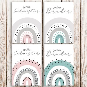 großer Bruder,  große Schwester Postkarte, Geschwisterkarte, Geschwisterpostkarte, Geschenk, Regenbogen, Regenbogenkarte,